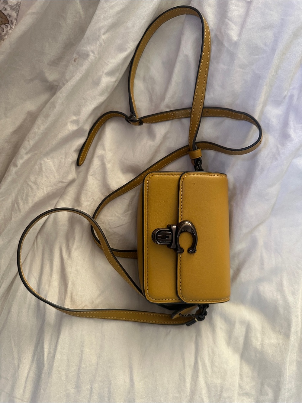 Coach Mustard Yellow Leather Crossbody with Signature Turn-Lock